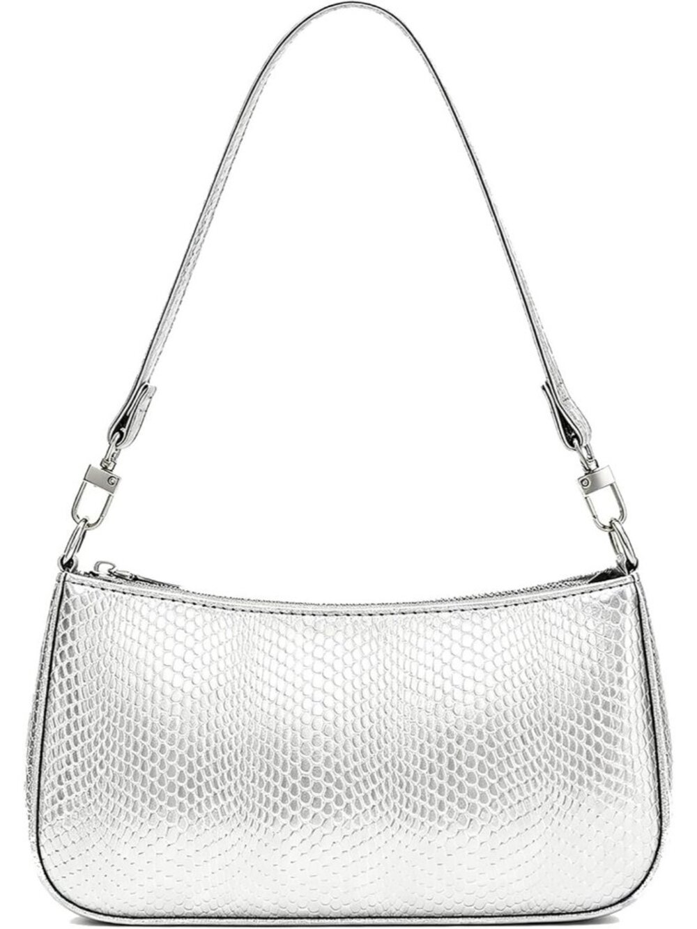 Women Silver Flower Retro Vegan Leather Hobo Shoulder Multi Pocket Crossbody Bag
